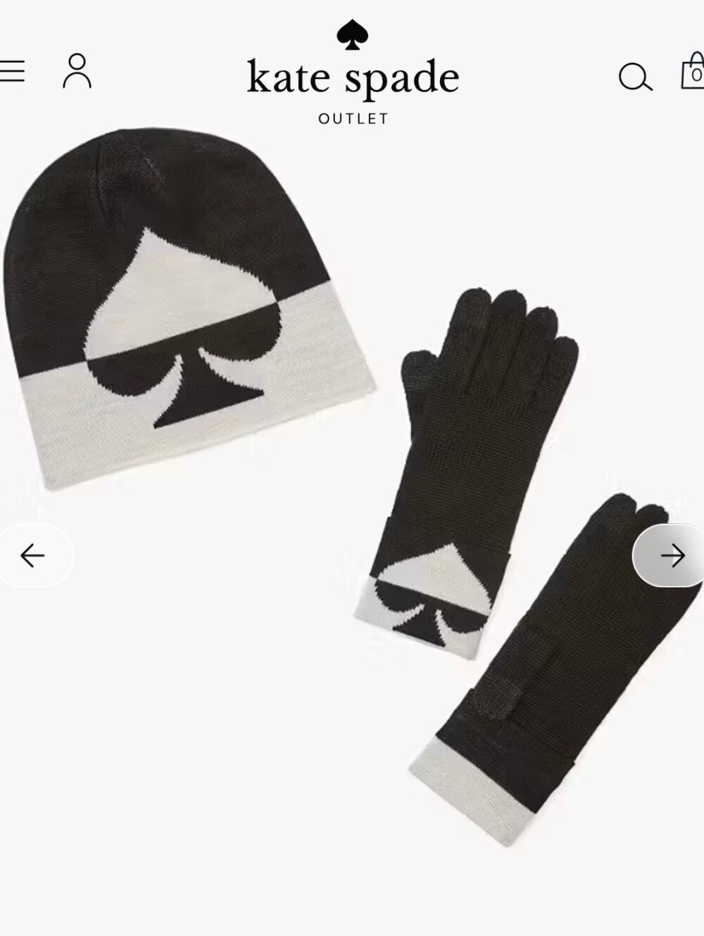 NWT Kate Spade Hat & Gloves in Box. B & W Split Spade ♠️♠️ Symbol